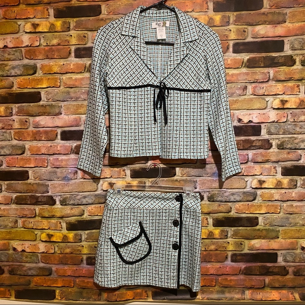 Kids Pageant Interview Suit Blue Black White Pattern Classy professional fancy